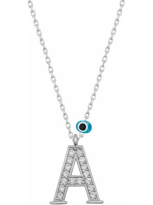 Katre46 925 Ayar Gümüş Nazar Rodyum A Harfi Kadın Gümüş Kolye