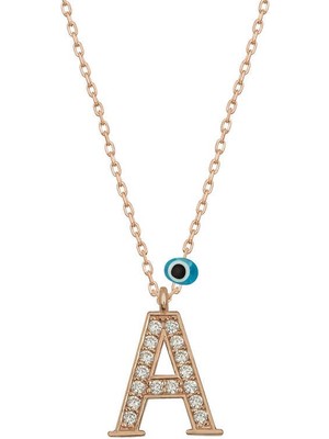 Katre46 925 Ayar Gümüş Nazar Rose A Harfi Kadın Gümüş Kolye