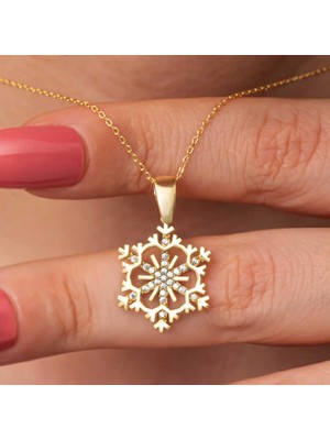 Katre46 Gümüş Gold Kar Tanesi Kadın Kolye