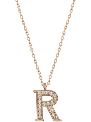 Katre46 925 Ayar Gümüş Rose R Harfi Kadın Gümüş Kolye