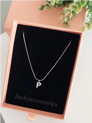 Sakura Accessories Çelik Silver Rodyum  Kaplama Harf Kolye P Harfi