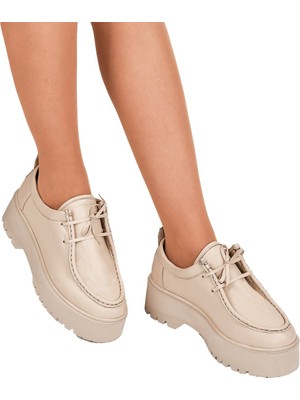 Moosefield Hakiki Deri Bej Kadın Ayakkabı