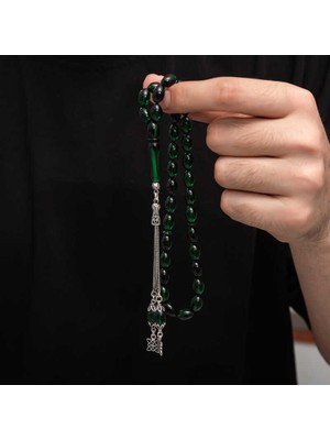 Katre46 Gümüş Püskül Sıkma Kehribar Tesbih