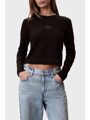 Calvin Klein Logolu Pamuklu Slim Fit Bisiklet Yaka Uzun Kollu T Shirt LV047A803GUB1 Bayan T Shirt LV047A803G Ub1