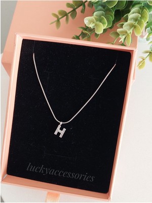 Sakura Accessories Çelik Silver Rodyum  Kaplama Harf Kolye H Harfi