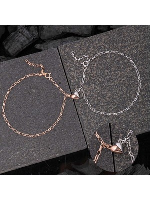 Katre46 925 Ayar Gümüş Rodyum Rose Çift Kalpli Aşk Bileklik