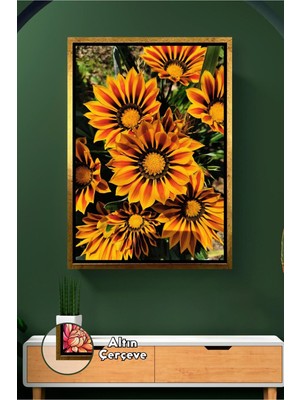 KOSS Dijital Turuncu Gazanya Çiçekleri Enerjik ve Canlı Dekorasyon Stili Çiçek Temalı Çerçeveli Kanvas Tablo