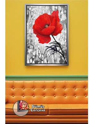 KOSS Dijital Kırmızı Gelincik Çiçeği Duvar Süsü Ev Dekorasyonu Salon Ofis Kafe Için Çerçeveli Kanvas Tablo