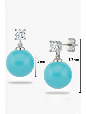 BymissMücevherat 925 Ayar Gümüş Işıltılı Turkuaz Taşlı Vidalı Küpe – 10 mm Turkuaz & 4 mm Tektaş Detaylı Kadın Küpe