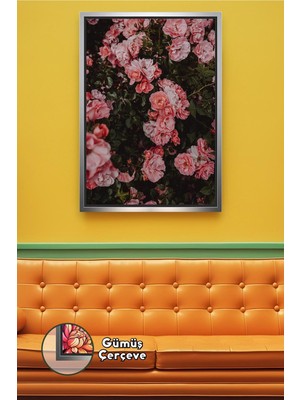 KOSS Dijital Pembe Gül Bahçesi Çiçekli Ev Duvar Dekoru Romantik Salon Yatak Odası Stili Çerçeveli Kanvas Tablo