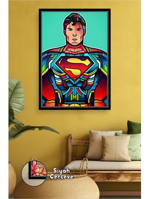 KOSS Dijital Superman Süper Kahraman Duvar Tablosu Renkli Güçlü Tasarım Çocuk Genç Odası Çerçeveli Kanvas Tablo