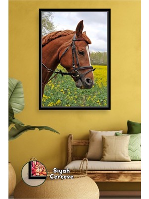 KOSS Dijital Kızıl At Portresi Doğal Manzara ve Saf Güç Temalı Hayvan Duvar Dekoru Çerçeveli Kanvas Tablo