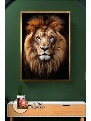 KOSS Dijital Aslan Tablosu Büyük Erkek Aslan Hayvan Duvar Süsü Ev Dekorasyonu Doğal Stil Çerçeveli Kanvas Tablo
