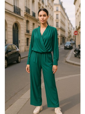 Rich Yeşil Kruvaze Yaka Gömlek Pantolon Kadın Ikili Takım - Modern Tasarım