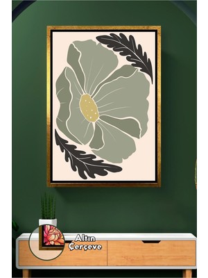 KOSS Dijital Bohem Stil Doğal Botanik Çiçek Illüstrasyonu Organik Minimal Duvar Sanatı Çerçeveli Kanvas Tablo