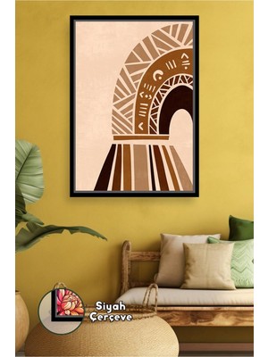 KOSS Dijital Bohem Geometrik Gökkuşağı Deseni Toprak Tonlarıyla Dengeli Bir Hissiyat Sunan Çerçeveli Kanvas Tablo