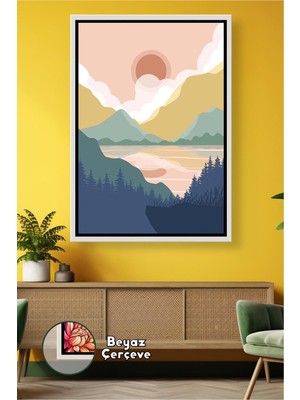 KOSS Dijital Göl ve Dağ Manzarası Duvar Tablosu Doğa Temalı Salon ve Ev Dekoru Çerçeveli Kanvas Tablo