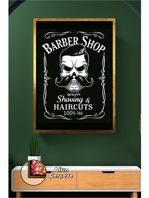 KOSS Dijital Bıyıklı Kuru Kafa Barber Shop Erkek Kuaför ve Berber Salonları Için Çerçeveli Kanvas Tablo