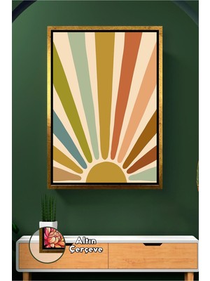 KOSS Dijital Boho Güneş Işınları Soyut Desen Çerçeveli Kanvas Tablo Modern Ev Duvar Dekoru