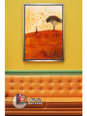 KOSS Dijital Afrika Çöl Manzarası Ağaç ve Insan Silueti Minimal Afrika Temalı Sanat Çerçeveli Kanvas Tablo