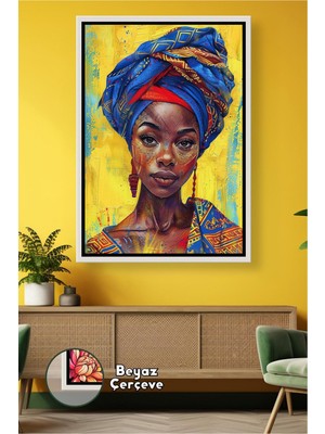 KOSS Dijital Renkli Başörtülü Afrikalı Kadın Portre Afrika Kültürü Ev Dekoru Modern Stil Çerçeveli Kanvas Tablo