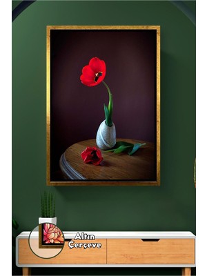 KOSS Dijital Kırmızı Lale Temalı Çerçeveli Kanvas Tablo, Modern Çiçek Dekoru, Salon ve Yatak Odası Için Şık Dekor