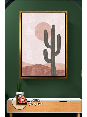 KOSS Dijital Kaktüs Çöl Manzarası Duvar Tablosu Bohem Tarz Ev Dekoru Salon Duvar Süsü Çerçeveli Kanvas Tablo