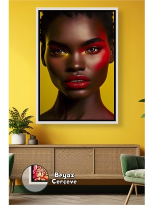 KOSS Dijital Sarı Zeminli Kadın Portresi Oturma Odası Için Lüks Duvar Aksesuarı Ev Dekoru Çerçeveli Kanvas Tablo