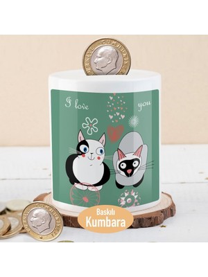 Asilmeydan Sevimli Romantik Kediler Baskılı Para Birikim Kumbarası -38201C