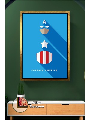 KOSS Dijital Captain America Minimal Figür Tasarım Duvar Dekoru Salon Ofis Genç Odası Çerçeveli Kanvas Tablo