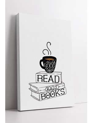 KOSS Dijital Read Good Books Coffee Temalı Minimal Tipografi Kanvas Tablo ile Mutfak ve Çalışma Alanı Dekoru
