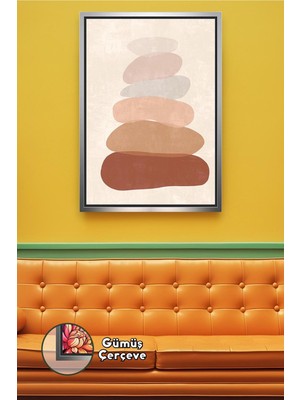 KOSS Dijital Boho Üst Üste Doğal Taş Formlarıyla Bohem Sakin Denge Sunan Çerçeveli Kanvas Tablo