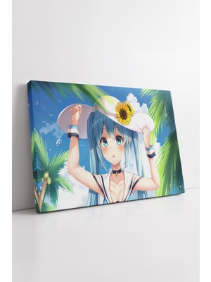 KOSS Dijital Hatsune Miku Güneş Çiçekli Yaz Temalı Anime Sanat Tasarımı Renkli Dekoratif Kanvas Tablo