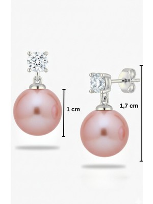 BymissMücevherat 925 Ayar Gümüş Işıltılı Pembe İnci Taşlı Vidalı Küpe – 10 mm Pembe İnci & 4 mm Tektaş Detaylı Küpe