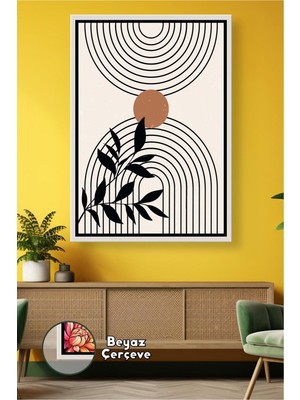 KOSS Dijital Yaprak Desenli Duvar Tablosu Minimal Bohem Ev Dekoru Salon ve Ofis Duvar Süsü Çerçeveli Kanvas Tablo