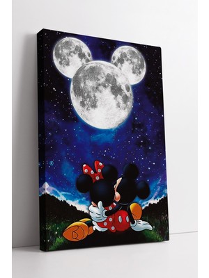 KOSS Dijital Mickey ve Minnie Mouse Ay Işığı Altında Romantik Gece Temalı Çerçeveli Kanvas Tablo