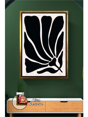 KOSS Dijital Siyah Beyaz Soyut Boho Çiçek Deseni Modern Minimal Duvar Tablosu Çerçeveli Kanvas Tablo