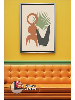 KOSS Dijital Organik Formlu Soyut Bitki Yaprakları Toprak Tonlu Minimal Modern Kompozisyon Çerçeveli Kanvas Tablo