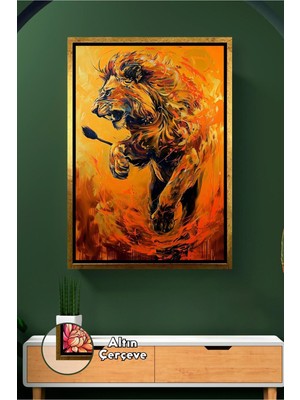 KOSS Dijital Aslan Tablosu Ateş Efektli Güç Liderlik Duvar Dekoru Modern Salon Tasarımı Çerçeveli Kanvas Tablo