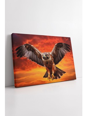KOSS Dijital Gün Batımı Manzarasında Kartal Uçuşu Doğa Temalı Güçlü Atmosferli Kanvas Tablo Dekoru