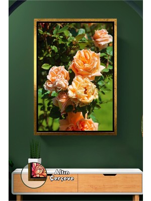 KOSS Dijital Şeftali Gül Demeti Duvar Dekoru Klasik Çiçek Temalı Ev Dekorasyonu Için Çerçeveli Kanvas Tablo