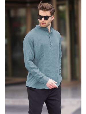 Madmext Mavi Müslin Uzun Kollu Erkek Gömlek 6742