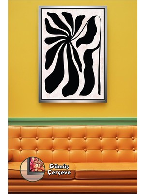 KOSS Dijital Siyah Beyaz Soyut Çiçek Figürlü Bohem Tarz Modern Duvar Tasarımı Çerçeveli Kanvas Tablo