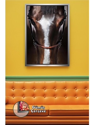 KOSS Dijital Simetrik At Yüzü Detay Modern Hayvan Sanatı Minimal ve Prestijli Duvar Dekoru Çerçeveli Kanvas Tablo