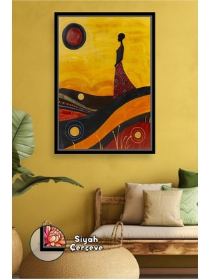 KOSS Dijital Afrikalı Kadın Figürlü Etnik Desenli Sarı Zemin Modern Sanat Çerçeveli Kanvas Tablo