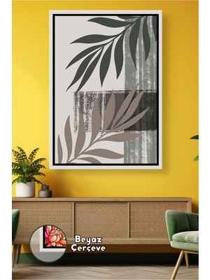 KOSS Dijital Boho Stili Yaprak Desenli Sakin Tonlu Modern Duvar Sanatı Ev Ofis Dekoru Çerçeveli Kanvas Tablo