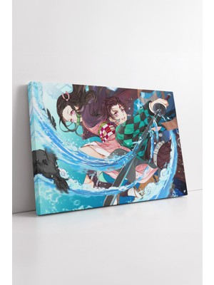 KOSS Dijital Demon Slayer Tanjiro Nezuko Su Tekniği Aksiyon Sahnesi Anime Çizim Modern Dekoratif Kanvas Tablo