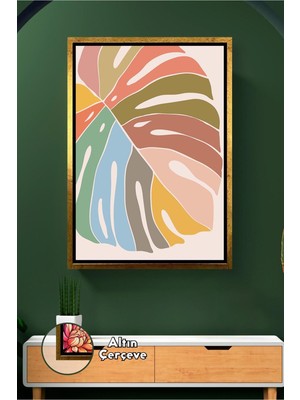 KOSS Dijital Pastel Renkli Tropikal Yaprak Deseni Modern Salon ve Yatak Odaları Için Çerçeveli Kanvas Tablo