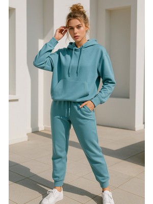 Rich Kadın Turkuaz Oversize Kapüşonlu Eşofman Takımı