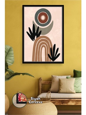 KOSS Dijital Boho Geometrik Formlar ve Doğal Yaprak Detaylarıyla Bohem Denge Sunan Çerçeveli Kanvas Tablo